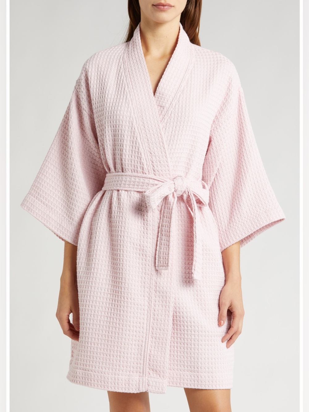 Nordstrom Everyday Waffle Robe Pink Cake Size L 100% Cotton NWT